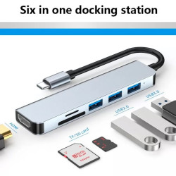 ADAPTADOR 6 EM 1 TIPO C PARA HUB COM PORTAS USB 2.0 / USB 3.0 / HDMI / SD / TF | BASIX BYL-2010N3 (13016)