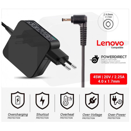 CARREGADOR LENOVO COMPATÍVEL | 20V / 2.25A | 4.0 X 1.7mm | 45W DIRETO Á PAREDE (06064DP)