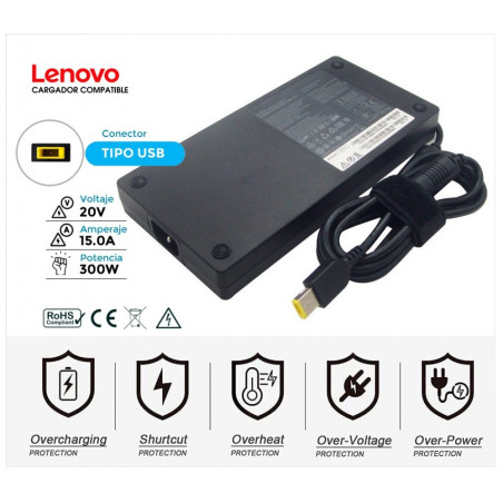 CARREGADOR LENOVO 300W COMPATÍVEL | 20V / 15A | SQUARE (USB) (13280)