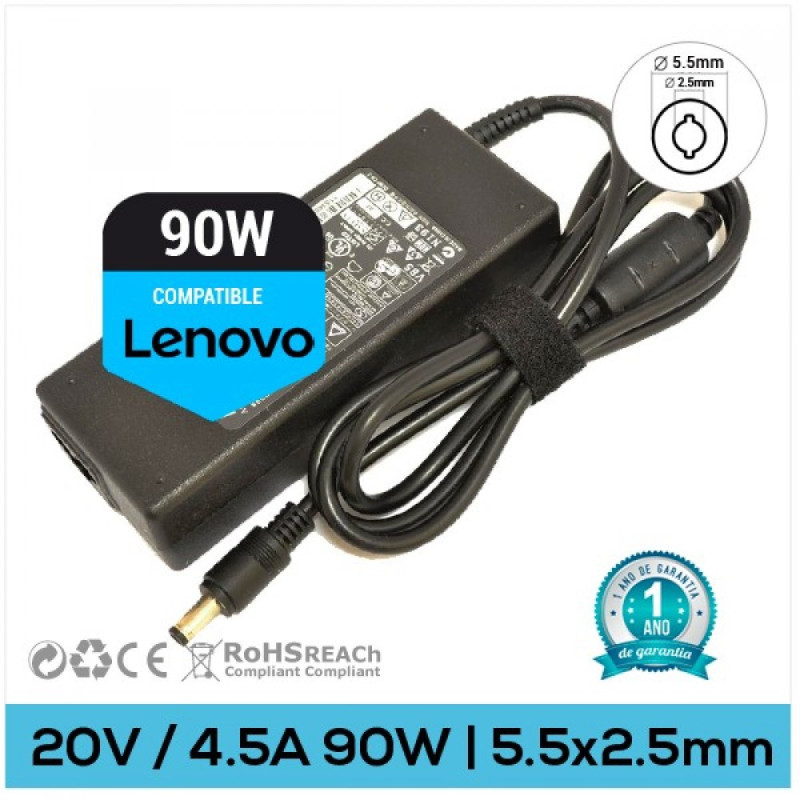 CARREGADOR LENOVO COMPATÍVEL | 20V / 4.5A | 5.5 X 2.5mm | 90W (00394)