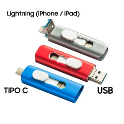 Pen Drive USB x32 GB COOL (3 em 1) Lightning / Type-C / USB