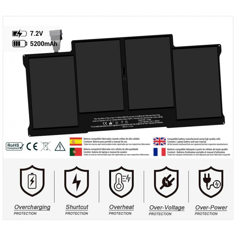 BATERIA APPLE COMPATÍVEL A1405 MACBOOK AIR A1466 A1369 AÑOS 2011/2013 | 61-6055 661-6639 020-7379-A (03855)