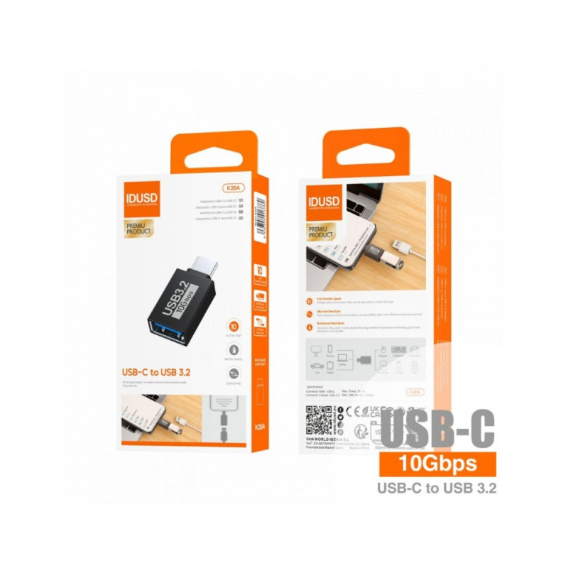 ADAPTADOR TIPO C A USB 3.2 M/H | IDUSD K20A (35045)