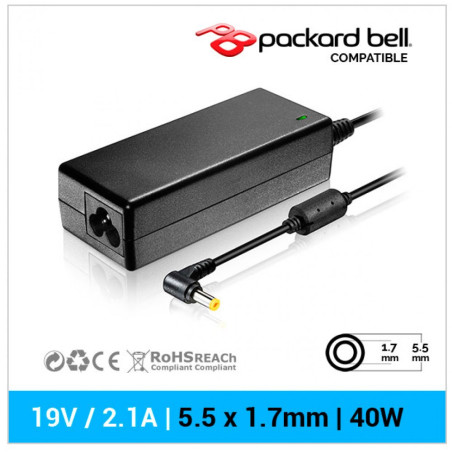 CARREGADOR PACKARD BELL COMPATÍVEL | 19V / 2.1A | 5.5 x 1.7mm | 40W (01228)