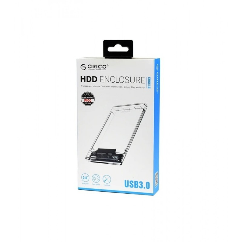 CAIXA EXTERNA ORICO 2139U3 TRANSPARENTE DISCOS HDD/SSD SATA 2.5” / USB 3.0 5GBPS (35574)