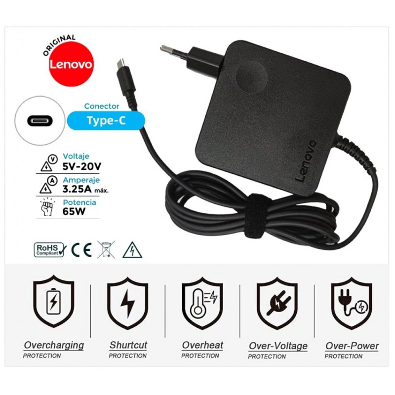 CARREGADOR ORIGINAL LENOVO 65W TIPO C DIRETO NA PAREDE (35470)