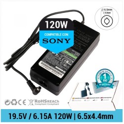 CARREGADOR COMPATÍVEL COM SONY | 19,5 V / 6,15 A | 6,5 x 4,4 mm | 120W (00034)