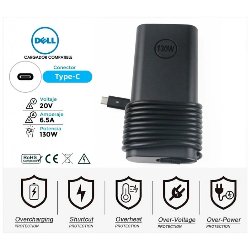 CARREGADOR DELL DESIGN TIPO C 130 W COMPATÍVEL | 20 V / 6,5 A 130 W | K00F5 0K00F5 (34841)