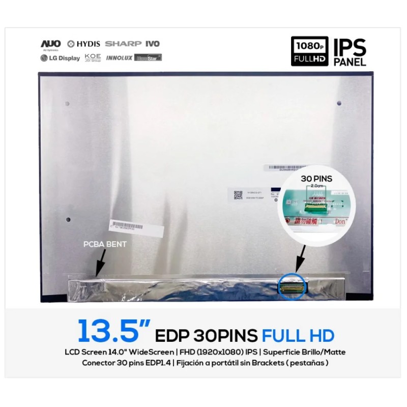 ECRÃ 13.5 LED FULL HD 30 PINOS IPS PCBA BENT SEM SUPORTES (35811)