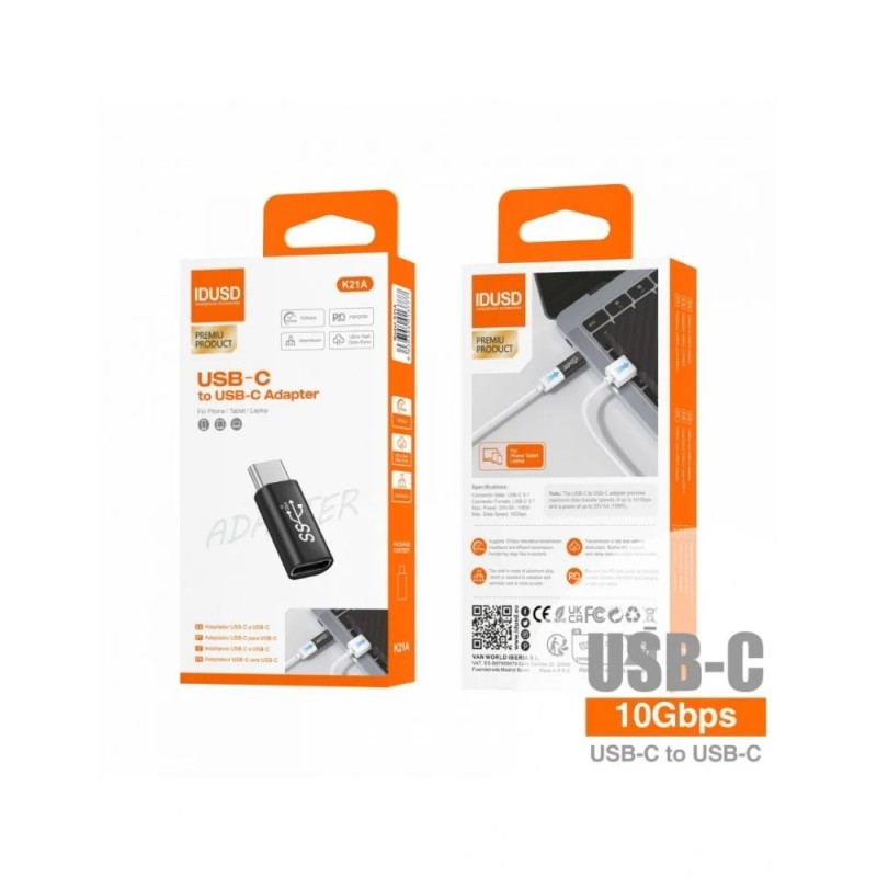 ADAPTADOR TIPO C PARA TIPO C 3,1 M/H | IDUSD K21A (35046) ADAPTADOR TIPO C PARA TIPO C 3,1 M/H | IDUSD K21A (35046)