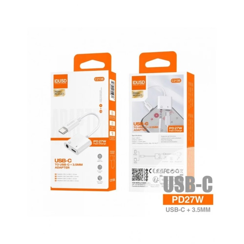 ADAPTADOR TIPO C PARA TIPO C + ADAPTADOR DE  3,5 mm PD27W | IDUSD C213B (35044)