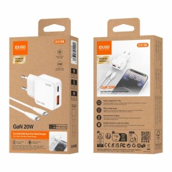 CARREGADOR RÁPIDO GaN PD 20W, UMA PORTA TIPO C + CABO PD Lightning IDUSD D315B (36239)
